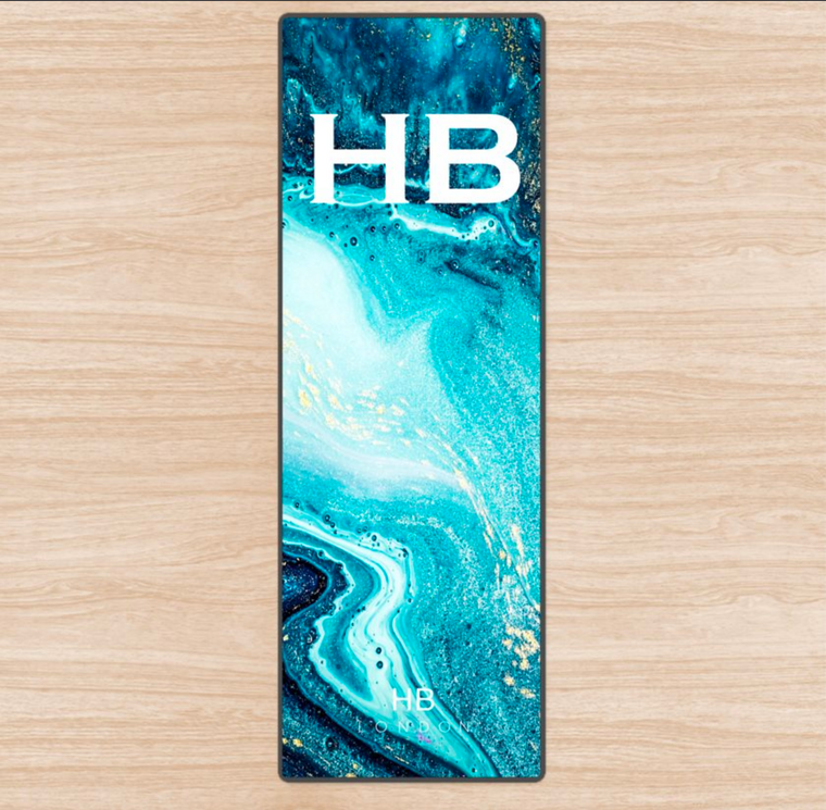 Personalised Blue Liquid Marble with White Font Initial Yoga Mat - HB LONDON