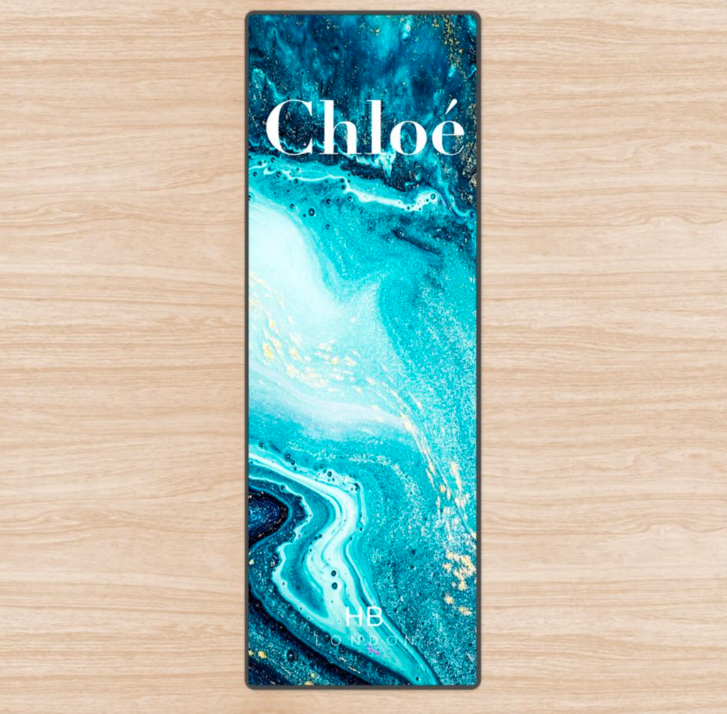 Personalised Blue Liquid Marble with White Font Name Yoga Mat - HB LONDON
