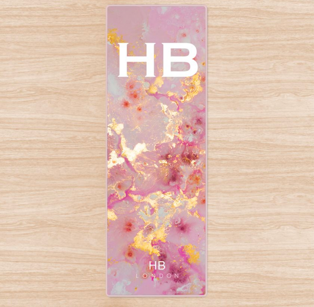 Personalised Pink and Gold Marble with White Font Initial Yoga Mat - HB LONDON