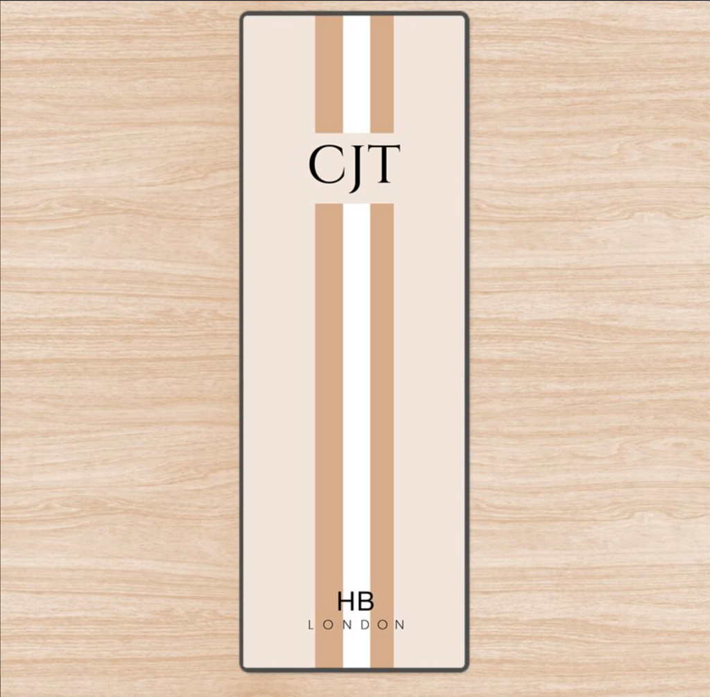 Personalised Nude Stripe with Classic Font Initial Yoga Mat - HB LONDON