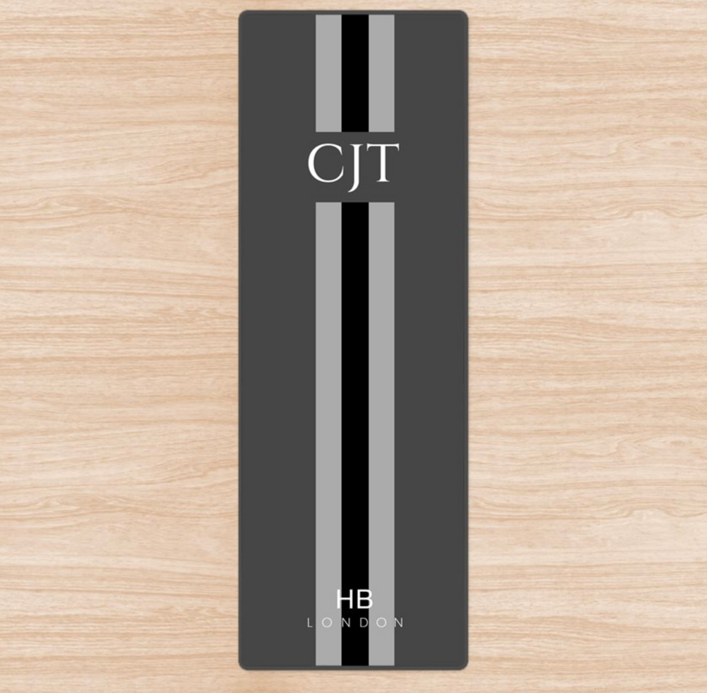 Personalised Slate Stripe with Classic Font Initial Yoga Mat - HB LONDON