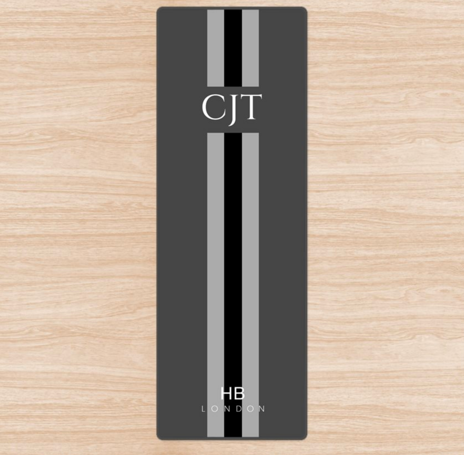Personalised Slate Stripe with Classic Font Initial Yoga Mat - HB LONDON