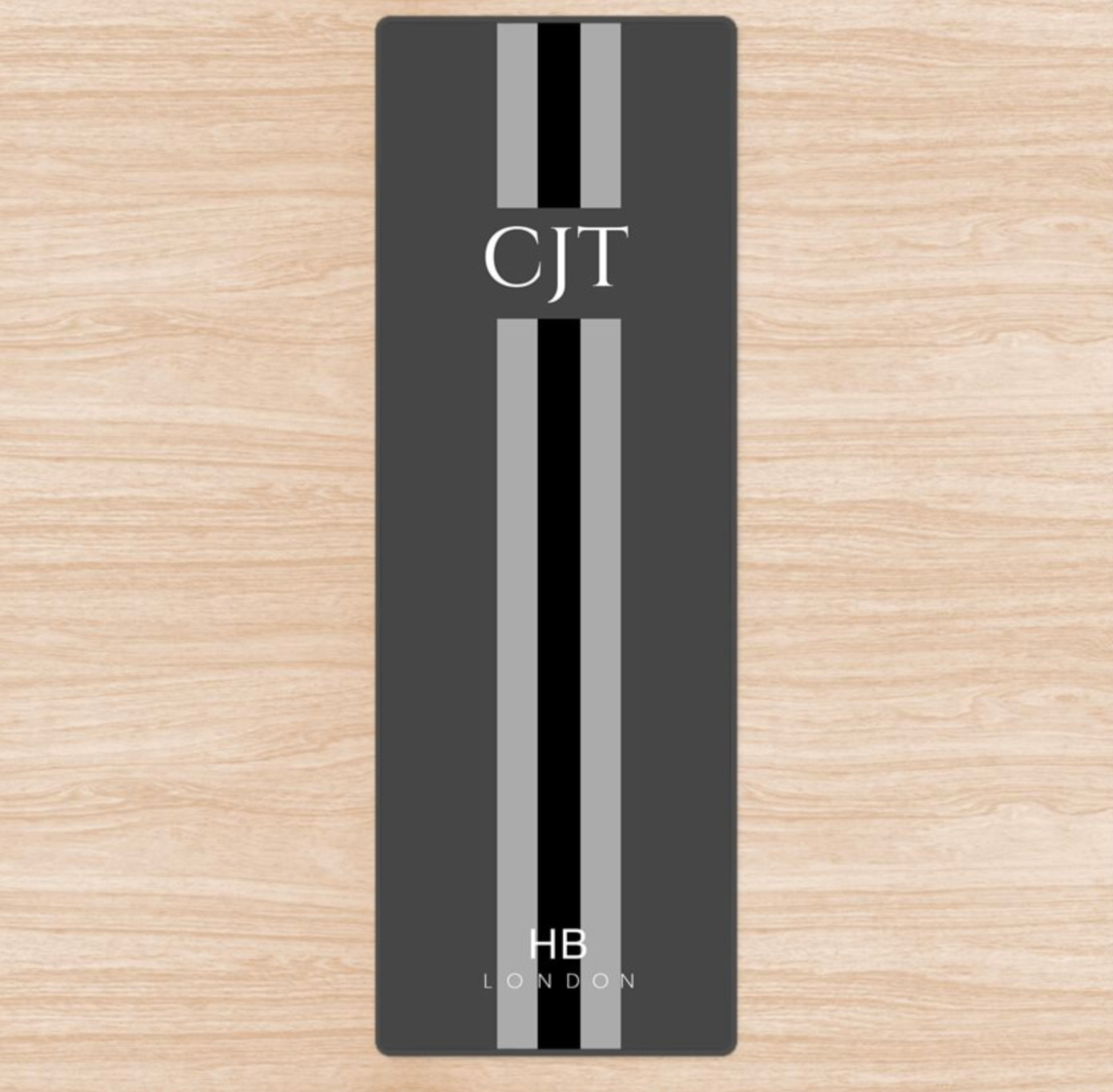 Personalised Slate Stripe with Classic Font Initial Yoga Mat - HB LONDON