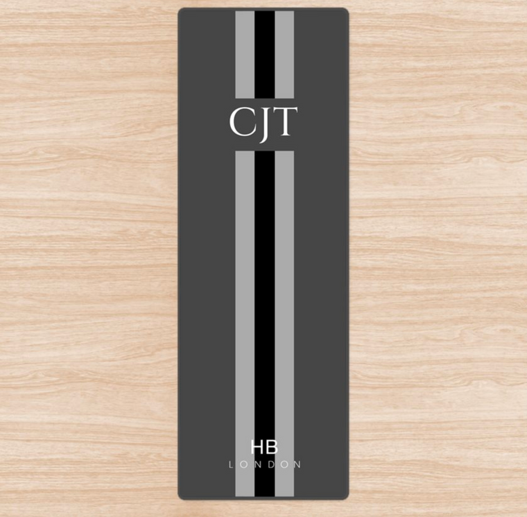 Personalised Slate Stripe with Classic Font Initial Yoga Mat - HB LONDON