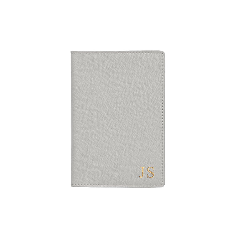 Silver Grey Saffiano Leather Passport Holder - HB LONDON