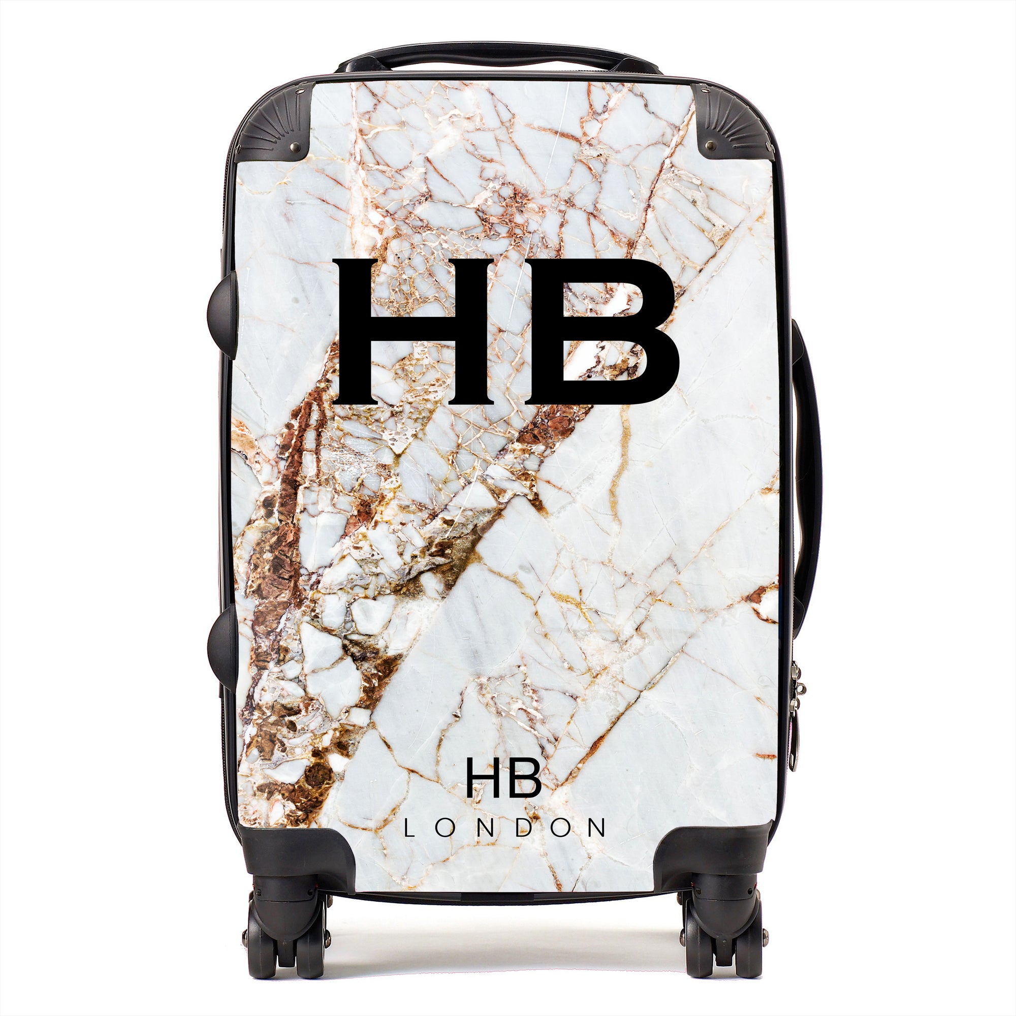 Personalised Natural Cracked Marble Initial Suitcase - HB LONDON