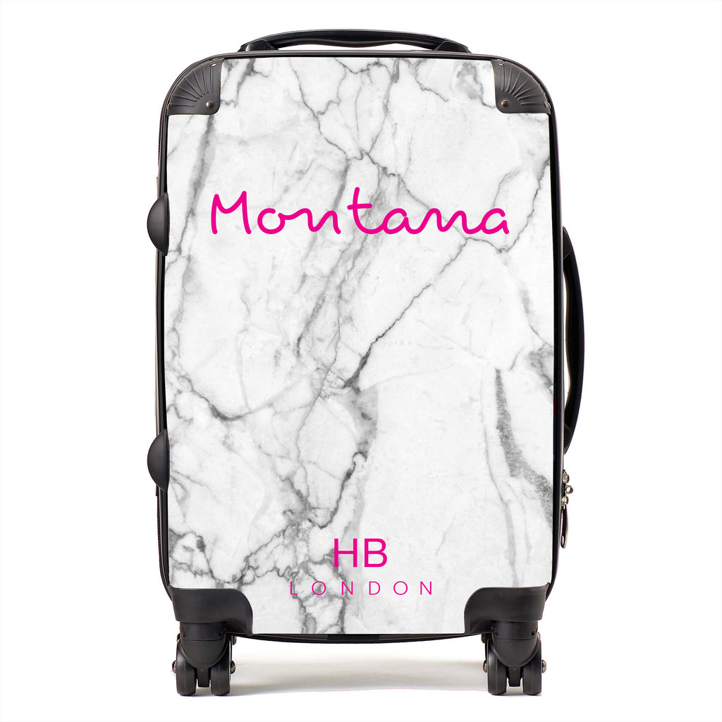 Personalised White Marble Love Script Suitcase - HB LONDON