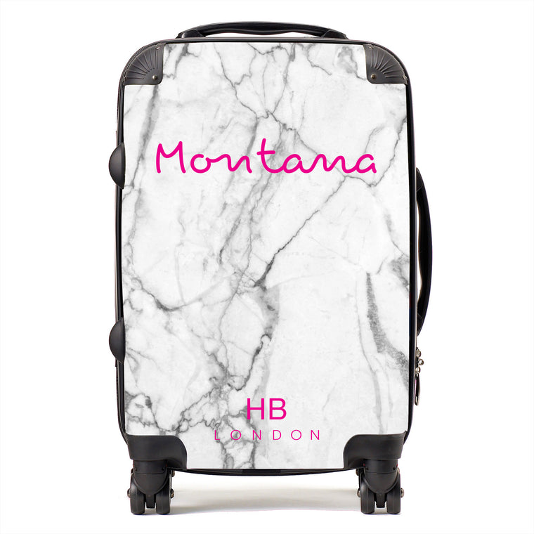 Personalised White Marble Love Script Suitcase - HB LONDON