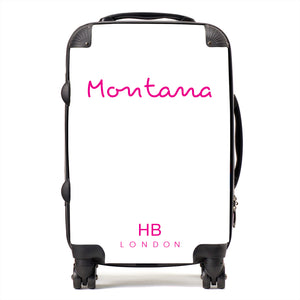 Personalised White Love Script Suitcase - HB LONDON