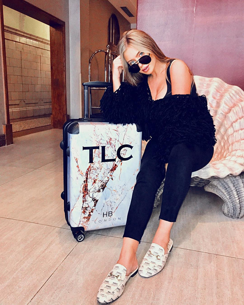 Personalised Natural Cracked Marble Initial Suitcase - HB LONDON