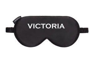 I Know The Queen Personalised Black Silk Gold Foil Name Eye Mask - HB LONDON