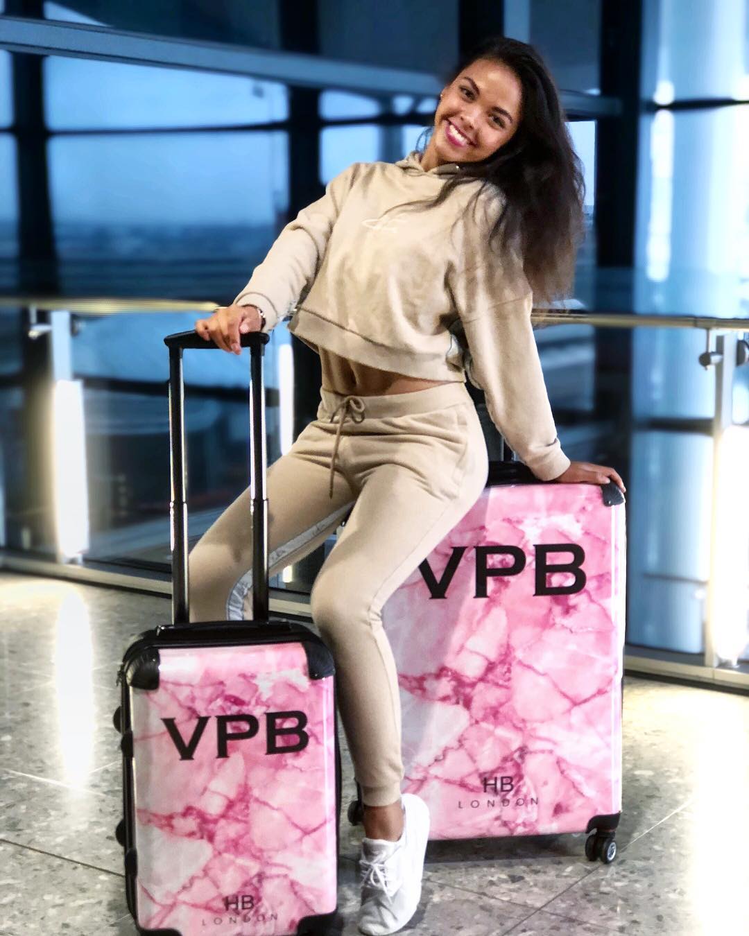 Personalised Pink Shattered Marble Initial Suitcase - HB LONDON