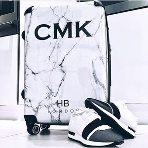 Personalised White Marble Initial Suitcase - HB LONDON