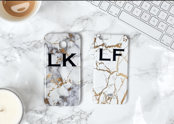 Personalised White and Gold Foil Marble Initial Phone Case - HB LONDON