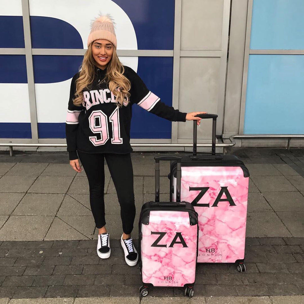 Personalised Pink Shattered Marble Initial Suitcase - HB LONDON