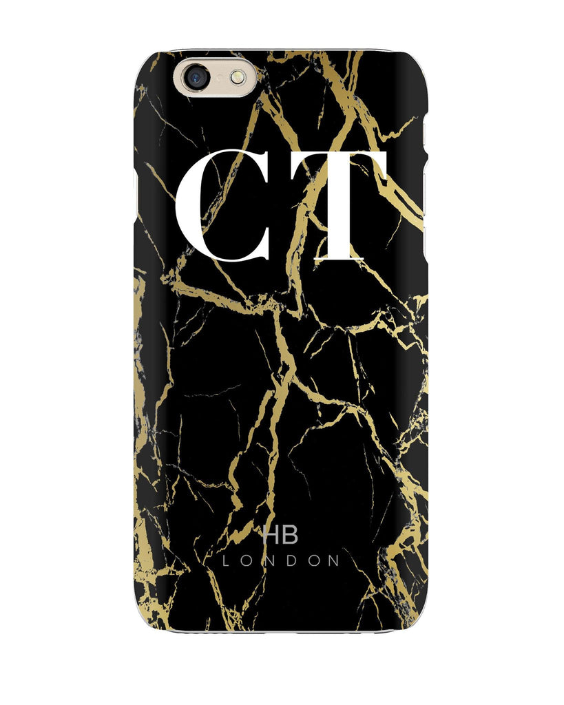 Personalised Black and Gold Marble Initial Phone Case - HB LONDON